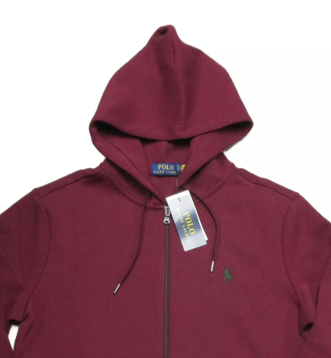 Polo Ralph Lauren Men's Wine Red Burgundy Double Knit Full Zip Hoodie