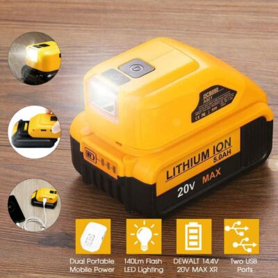 Power Source for Dewalt 20V Lithium Battery Charger 2 USB Adapter for DCB090 NEW