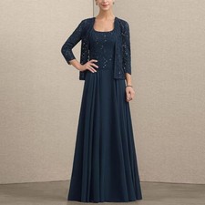 Classic Scoop Neck Mother of The Bride Dresses Applique Lace 3/4 Sleeves Evening