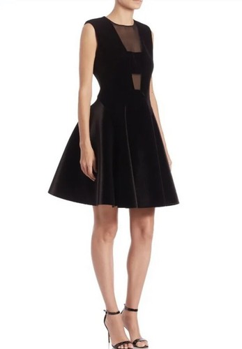 $355.00 DKNY A-Line Black Velvet Cocktail Mini Dress Sheer Silk Chest Sz 0 NWT - Picture 3 of 12