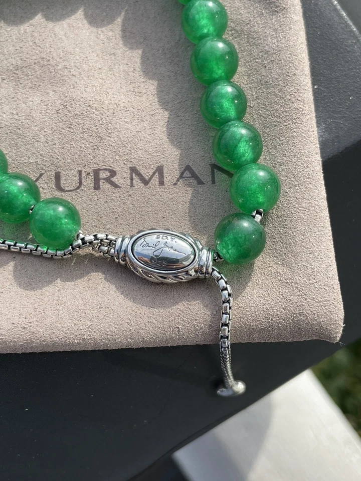 Pulseira David Yurman verde ônix espiritual miçangas prata esterlina 8 mm - Imagem 4 de 4
