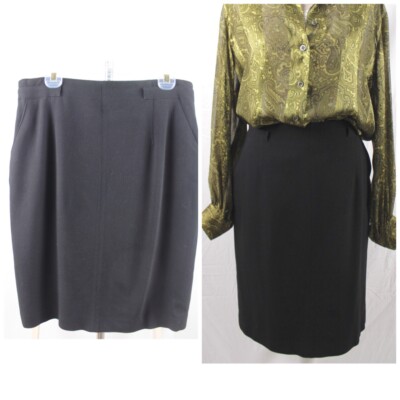 Escada Black Lined Skirt with Pockets wool Blend DE42 Size US 12 Made In Germany