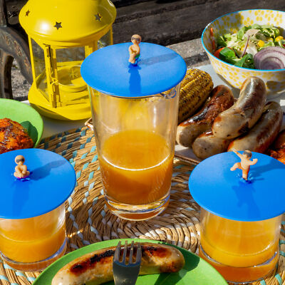 3er Set Glasdeckel Splash Boys Silikon schütz Getränke vor Insekten Lurch