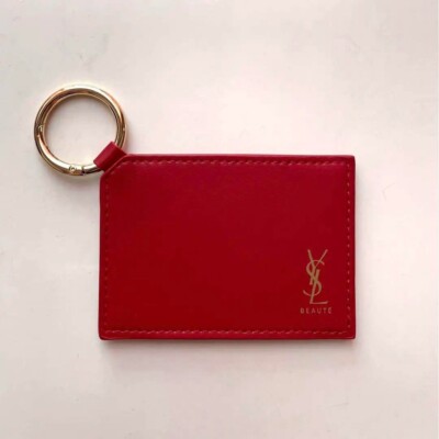 Yves Saint Laurent 赤 レザー キーケース Yves Saint Laurent Mini Mirror Key Ring Logo Pattern Red Novelty
