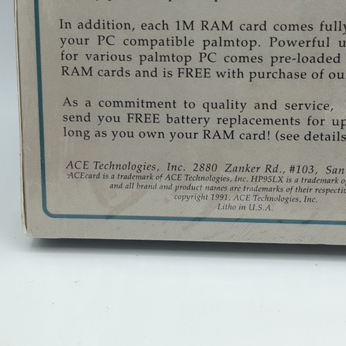 Ace Technologies ACE Memory Card 1MB RAM Storage Card A1004 For HP 95 LX NEW - Photo 6/15