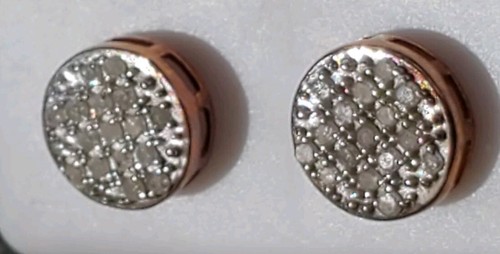 Aretes de diamantes de corte redondo de oro rosa macizo de 10 quilates - Imagen 6 de 24