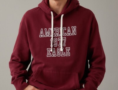 American Eagle Hoodie Mens Medium Casual maroon Sweatshirt Pullover