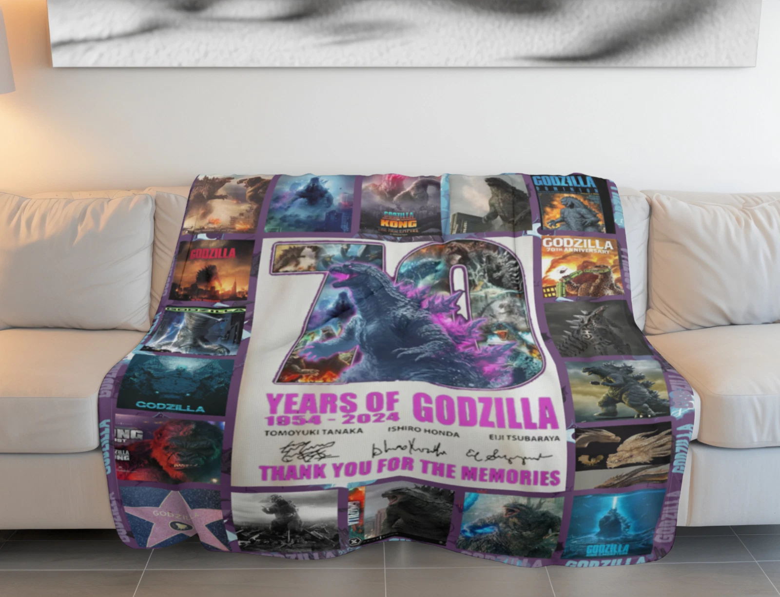 god zilla 70th Anniversary Fleece Blanket 1954–2024
