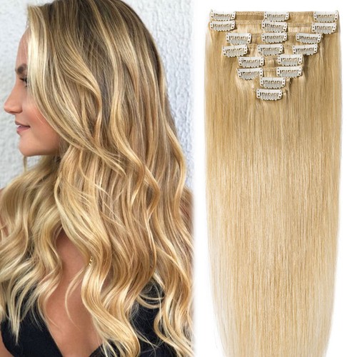 CLEARANCE Clip In Real Remy Human Hair Extensions 8 Pieces Full Head Color Weave - Picture 34 of 59