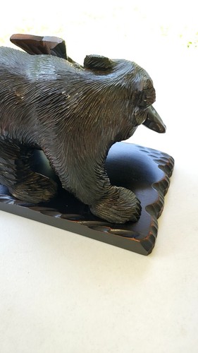 Vtg Japanese Wood Carving Bear Salmon Sapporo Hokkaido Ainu Wood Art 1986 READ - Picture 10 of 12