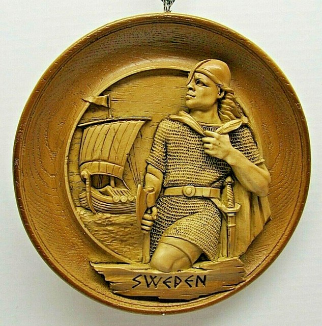 SWEDEN Viking Wall Plate / Plaque Hand Painted 7" Diameter from 1990