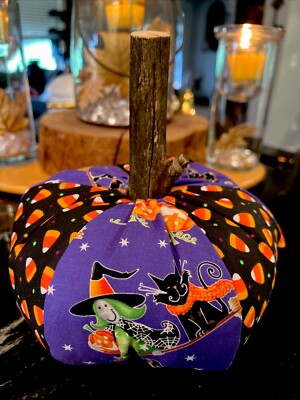 Halloween Candy Corn & Witch 8 x8  Fabric Pumpkin Decoration Halloween Decor