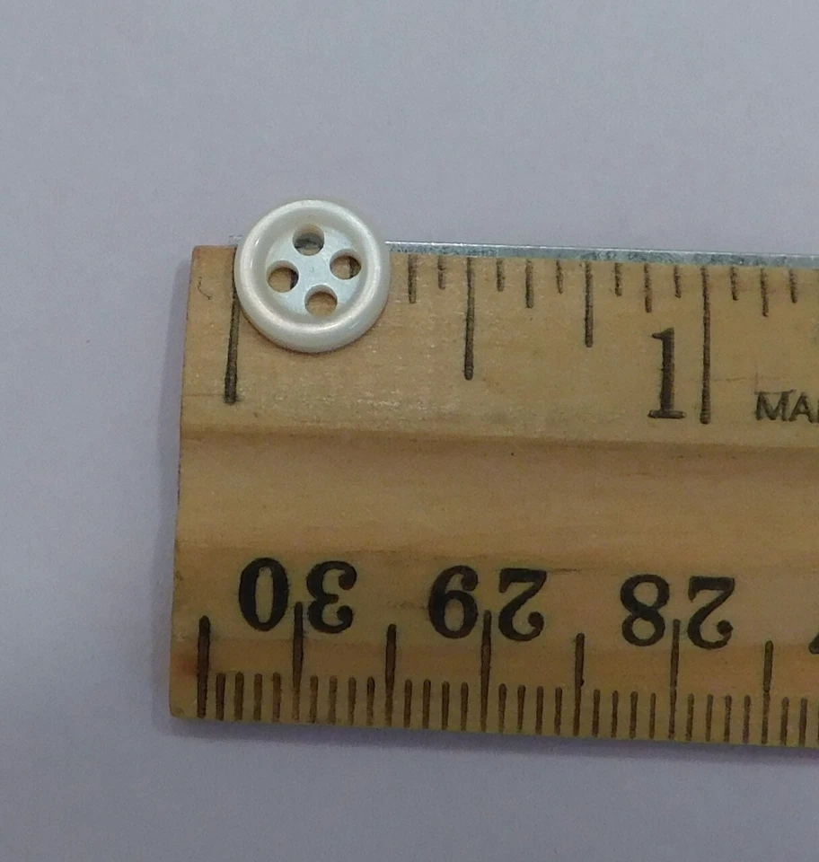 Set 12 Vintage Pastel Aqua Peach Iridescent Shell Buttons Tiny 5/16" 4-Hole Flat - Image 4 of 4