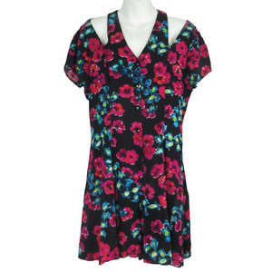 Floral Shorts Romper Jumper Playsuit Black Junior 15 Cutouts Vintage Y2K