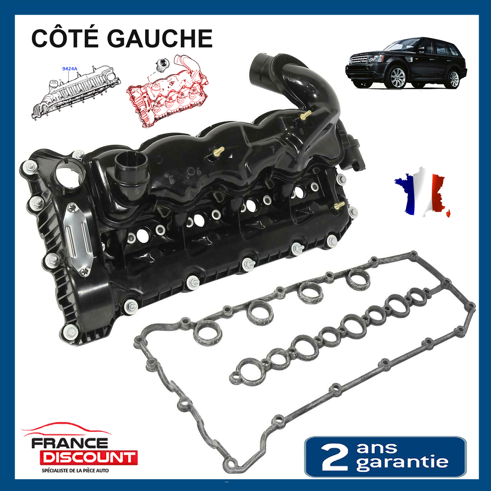 Collecteur couvercle de culasse gauche en alliage composite pour Range Rover 4.4
