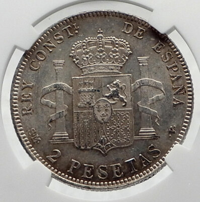 1905 SPAIN Spanish King ALFONSO XIII Genuine Silver 2 Pesetas Coin