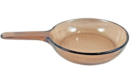 Pyrex Corning Ware Visions 7 Inch Waffle Bottom Frying Pan Skillet Amber 2 Cups