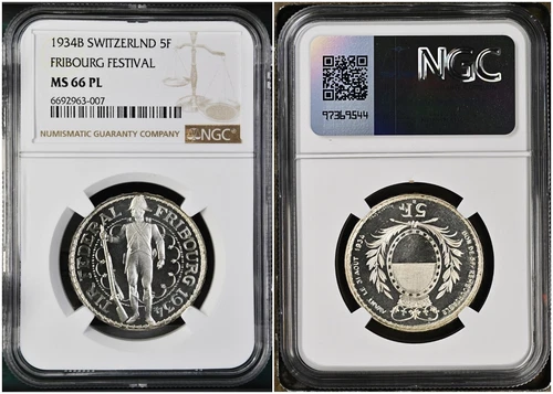 1934 Switzerland 5F Fribourg Shooting Festival  *NGC MS66PL