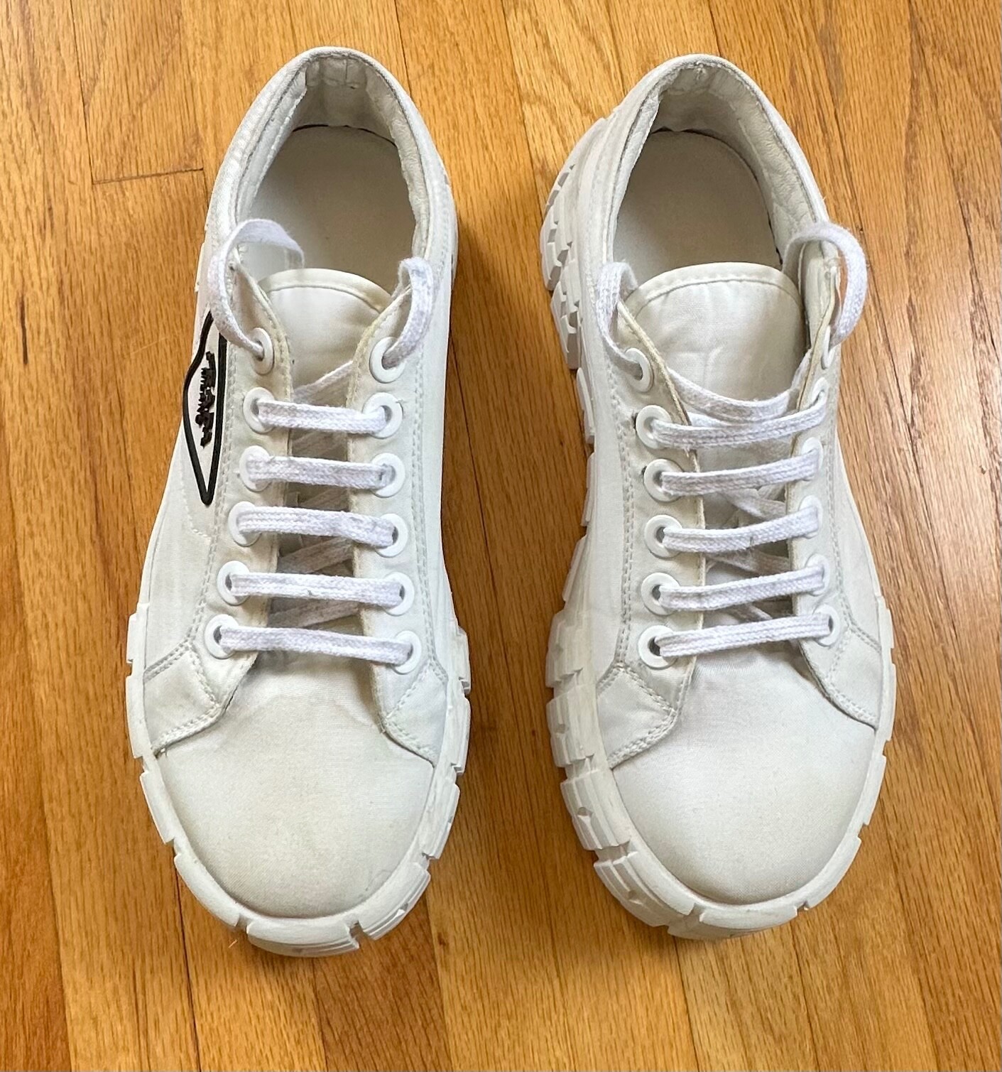 Prada white platform lace-up sneakers size 37.5-38-image