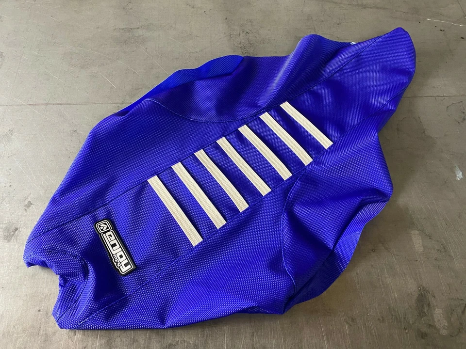 2009-2020 Yamaha YFZ 450R Seat Cover ALL BLUE / WHITE RIBS  GRIPPER QUAD   #201 - Image 2 of 4