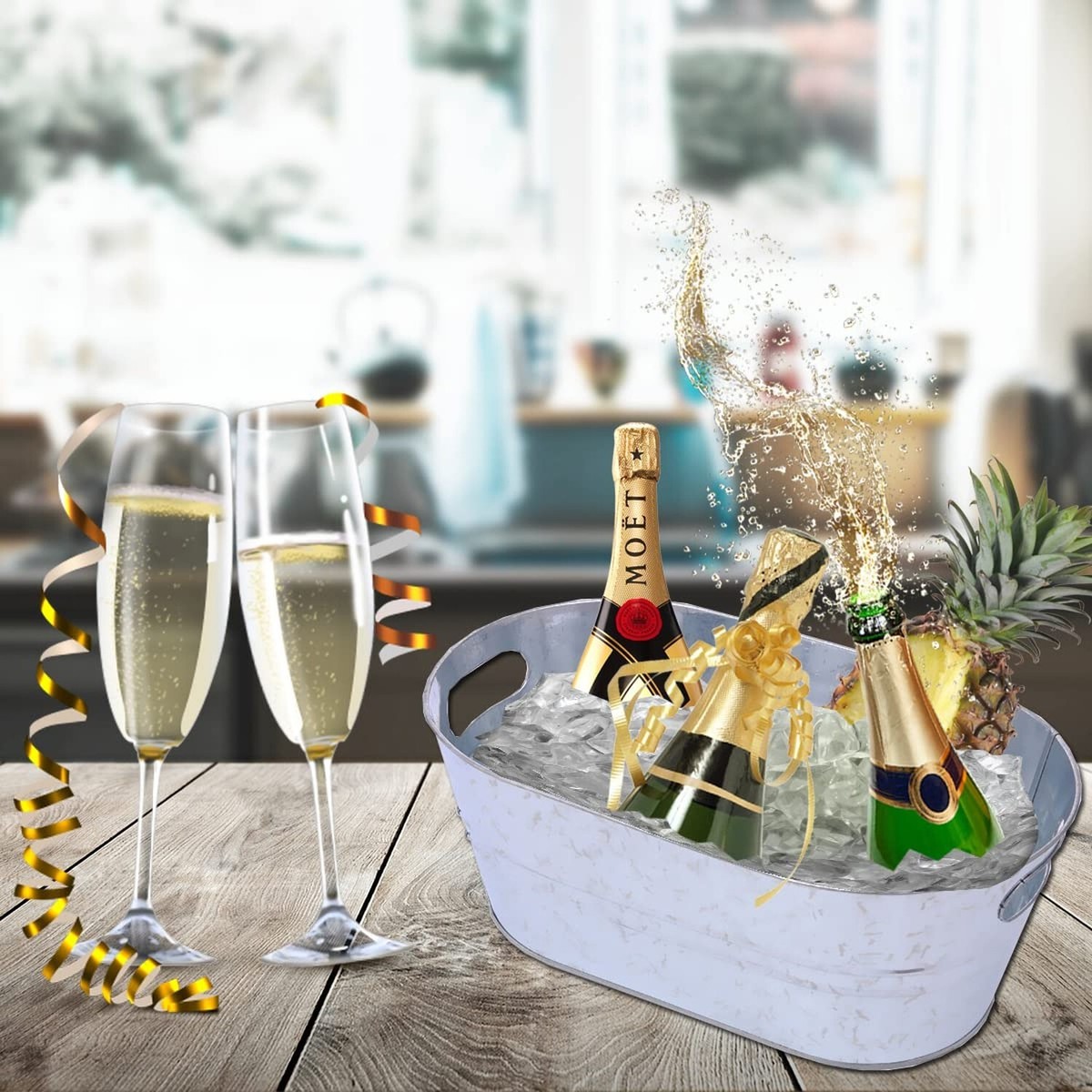 4 Pack Galvanized Beverage Tubs - 4 Gallon Metal Ice Buckets With Handles For Party Drink Cooling