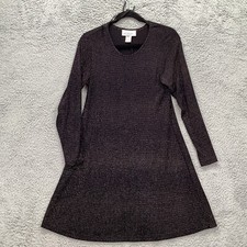 Vintage Impressions Cocktail Dress Women L Petite Black Metallic Knee Slinky USA