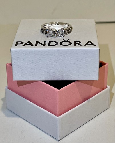 PANDORA 925 ALE Silver Sparkling Bow Double Row Ring Size 6, 7, 8, 9 - Picture 2 of 5