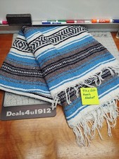 Authentic Handwoven Mexican Blanket Yoga Blanket Outdoor Picnic Beach Camp Blue