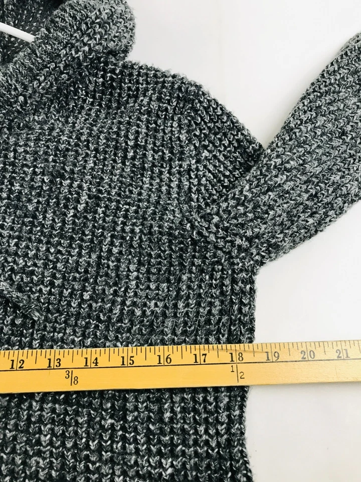 Sudadera con capucha tallada con volantes, pequeña grande para mujer, gris negro, tejida Foto 3 de 4