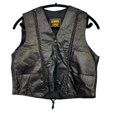 Genuine Leather Biker Vest Medium Black Vintage 90s Rocker Sleeveless Top