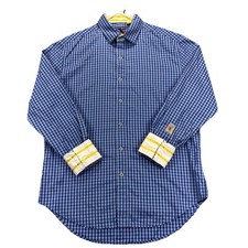 Robert Graham X Collection Shirt Mens L Flip Cuff Button Up Blue Gingham Check