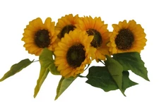 Artificial Sunflowers For Wreath Making 5 Stems With Leaves Yellow & Green 5" Wi