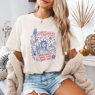 Pledge Allegiance To Your Hands Your Team Your Vibes Statue Of Liberty T-Shirt