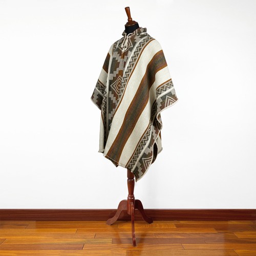 LLAMA WOOL MENS UNISEX SOUTH AMERICAN PONCHO CAPE COAT JACKET CLOAK HANDWOVEN - Picture 10 of 14