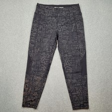 DKNY Sport Leggings Womens Large Black Graffiti Print Mesh Panel Activewear