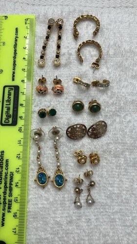 Vintage Avon Costume Jewelry (10) Sets Gold-Tone Earrings Faux Pearl & Emerald