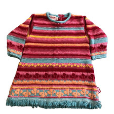 Clayeux Sweater Dress Jumper Baby 12 Months Pink Stripe Fringe Long Sleeve Knit