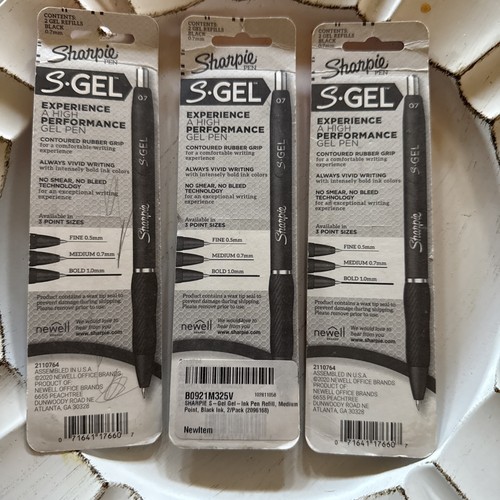 Menge 3 Sharpie Stift S-Gel Gelminen mittlere Spitze 0,7 mm schwarze Tinte je 2 Stück - Bild 2 von 2