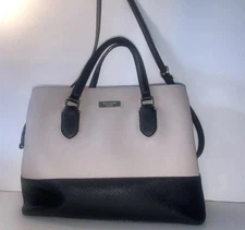 Kate Spade Laurel Way Evangelie Satchel Crossbody Bag Purse Taupe Black Saffiano