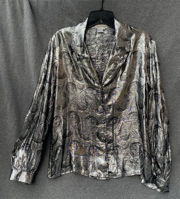Vintage 80 s Metallic Silver Buttonup Lloyd Williams Size 8 Disco