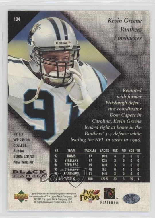 1997 Upper Deck Black Diamond Kevin Greene #124 HOF - Image 2 of 2