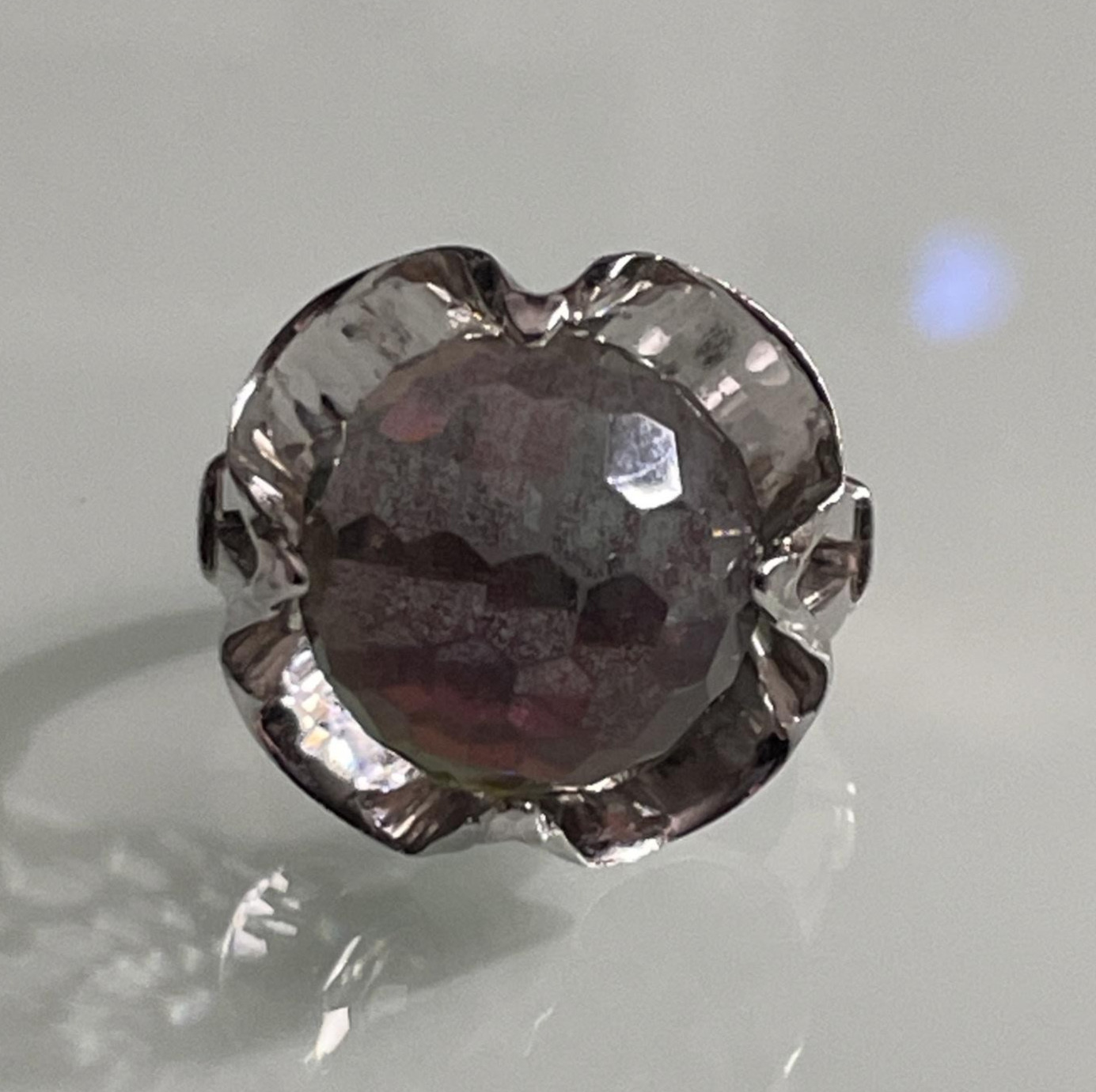 925 Watermelon Rhinestone Ring Size 4.75 Sterlin Silver Statement Cocktail Disco