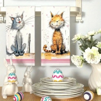 2er Pack Geschirrtücher süße Katzenmotiv super weich tolles Geschenk Katzenliebhaber #12