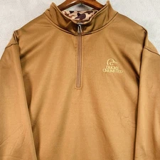 Ducks Unlimited Long Sleeve Brown & Duck Camo 1/4 zip Pullover Mens XL Hunting