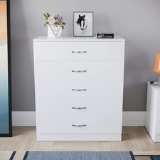 Image of Riano Chest Of Drawers White 5 Drawer Metal Handles Runners Bedroom Furniture