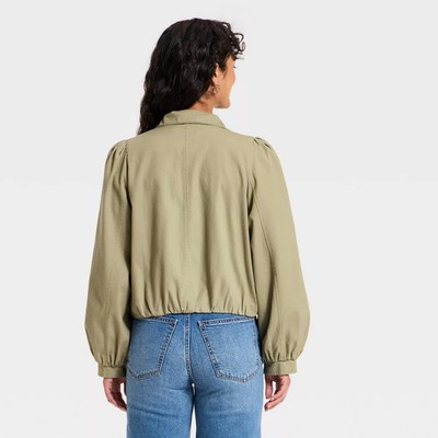 Women Cropped Femme Twill Bomber Jacket - Universal