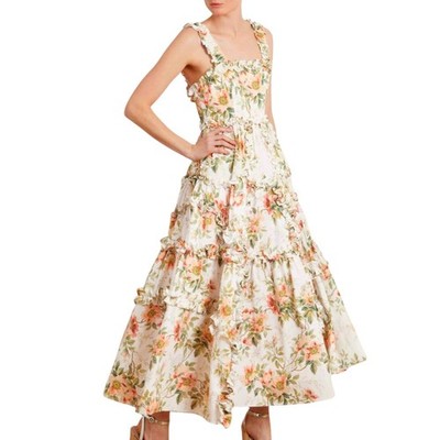 Needle & Thread Dancing Roses Ankle Gown Floral Tiered Maxi US 4 UK 8 Coral