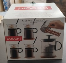 Bodum Cappuccino Set - 1 Milchschäumer,  4 Kaffeegläser + Löffel