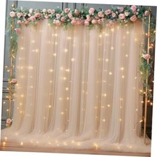Champagne Champagne Tulle Backdrop Curtain with Lights 10x8ft 2 Panels