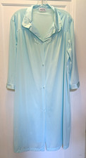 Vintage Vanity Fair Large Nylon Button Front Robe Turquoise New W Defect